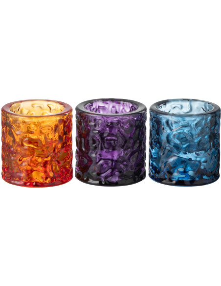 Bougeoir moderne Hauteur 6 cm en Verre Ambre Mauve Bleu Elexi (Lot de 3) - 3