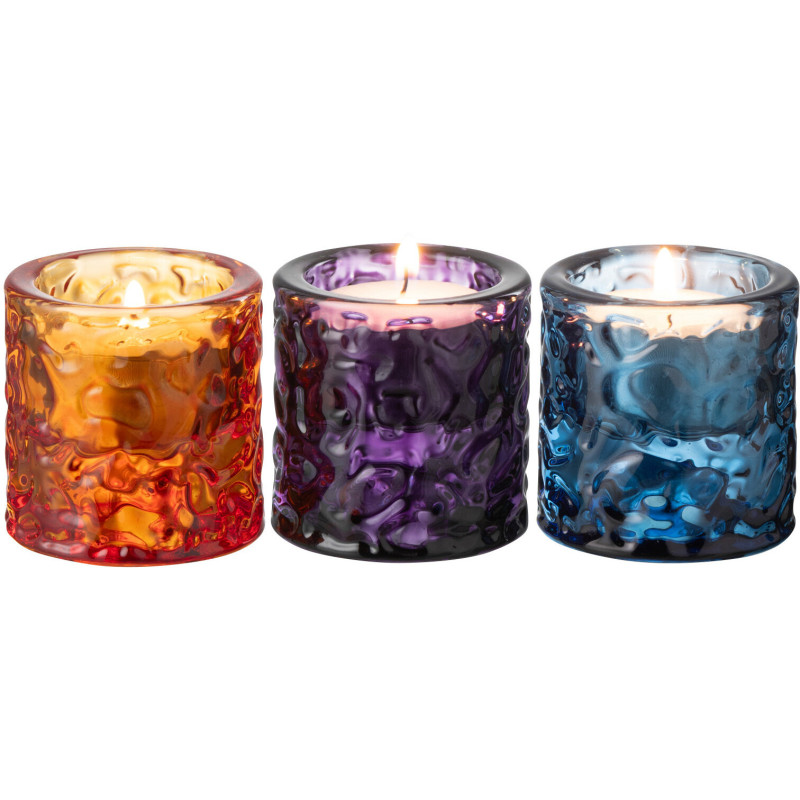 Bougeoir moderne Hauteur 6 cm en Verre Ambre Mauve Bleu Elexi (Lot de 3) - 4