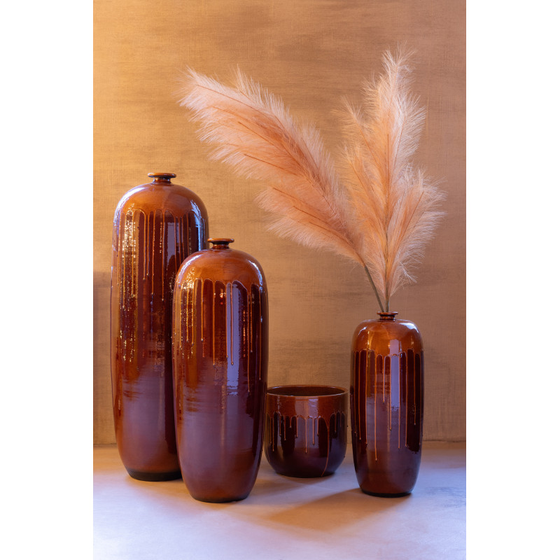 Vase moderne Ovale XL Hauteur 55 cm en Terre cuite Marron Orange Brillant Valyx - 2