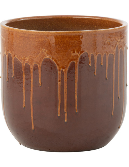 Cache pot moderne Rond Diamètre 28 cm en Terre cuite Marron Orange Brillant Valyx - 1