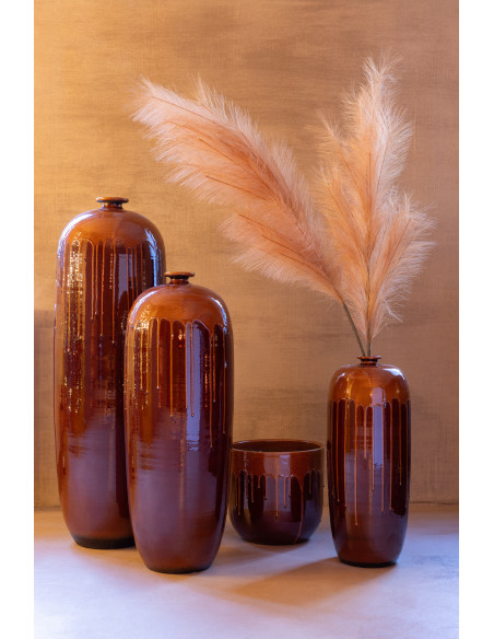 Cache pot moderne Rond Diamètre 28 cm en Terre cuite Marron Orange Brillant Valyx - 2