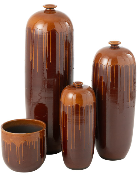 Cache pot moderne Rond Diamètre 28 cm en Terre cuite Marron Orange Brillant Valyx - 3