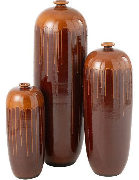 Cache pot moderne Rond Diamètre 28 cm en Terre cuite Marron Orange Brillant Valyx - 4