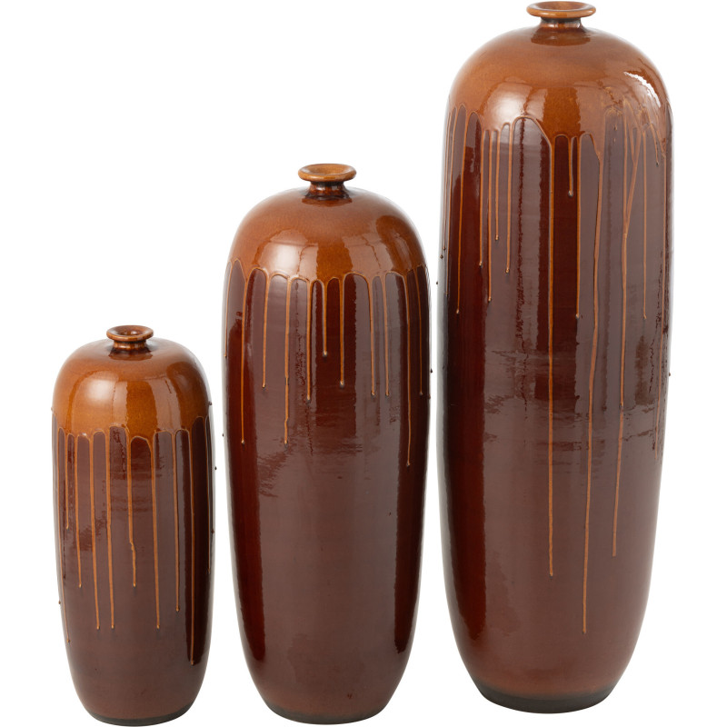 Cache pot moderne Rond Diamètre 28 cm en Terre cuite Marron Orange Brillant Valyx - 5