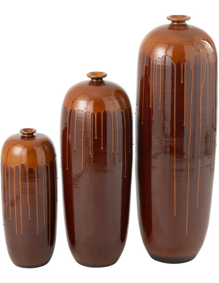 Cache pot moderne Rond Diamètre 28 cm en Terre cuite Marron Orange Brillant Valyx - 5