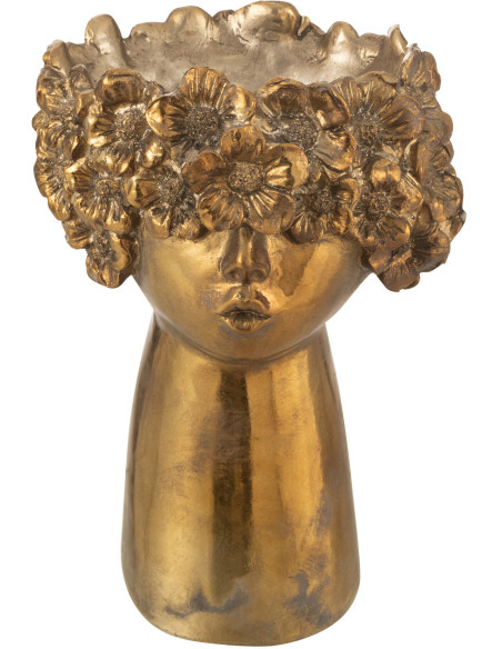 Cache pot moderne Visage fleuri Hauteur 27 cm en Résine Doré Nebu - 1