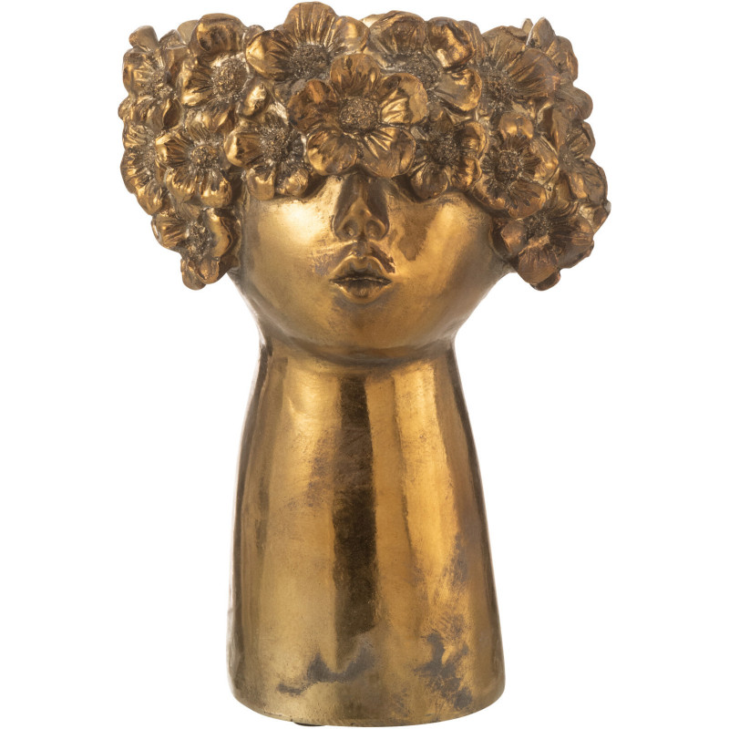 Cache pot moderne Visage fleuri Hauteur 27 cm en Résine Doré Nebu - 2