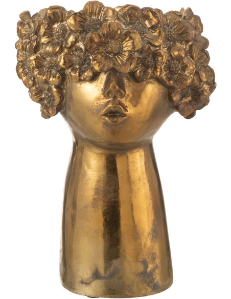Cache pot moderne Visage fleuri Hauteur 27 cm en Résine Doré Nebu - 2