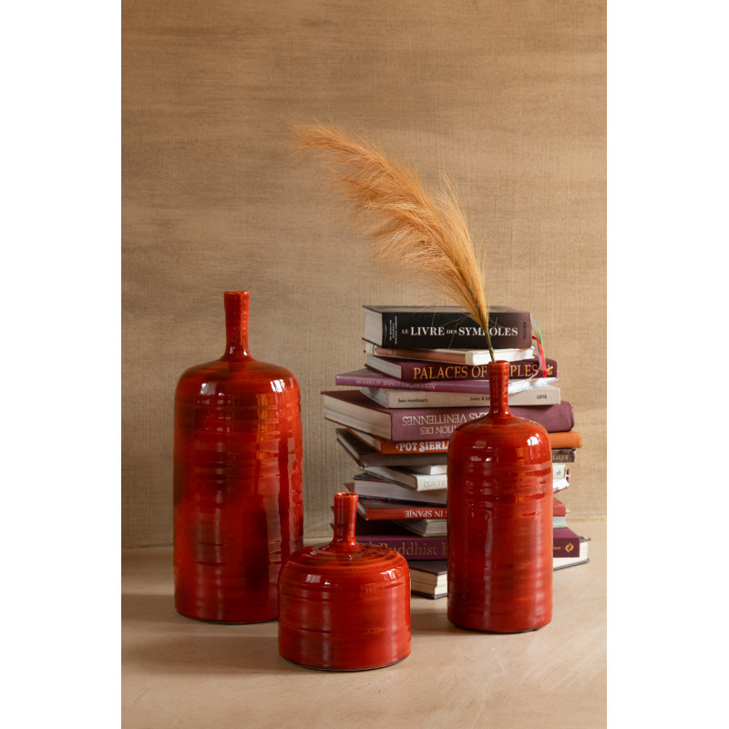Vase moderne Bouteille XL Hauteur 49 cm en Céramique Rouge Akane - 4