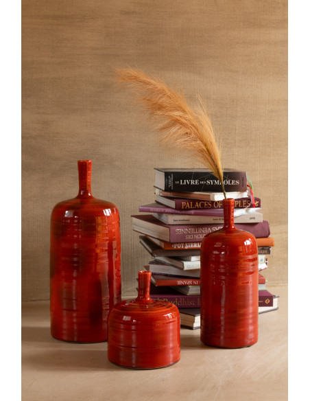 Vase moderne Bouteille XL Hauteur 49 cm en Céramique Rouge Akane - 4