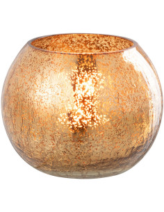 Photophore moderne Boule Diamètre 12 cm en Verre Doré Motif craquelé Freon - 1