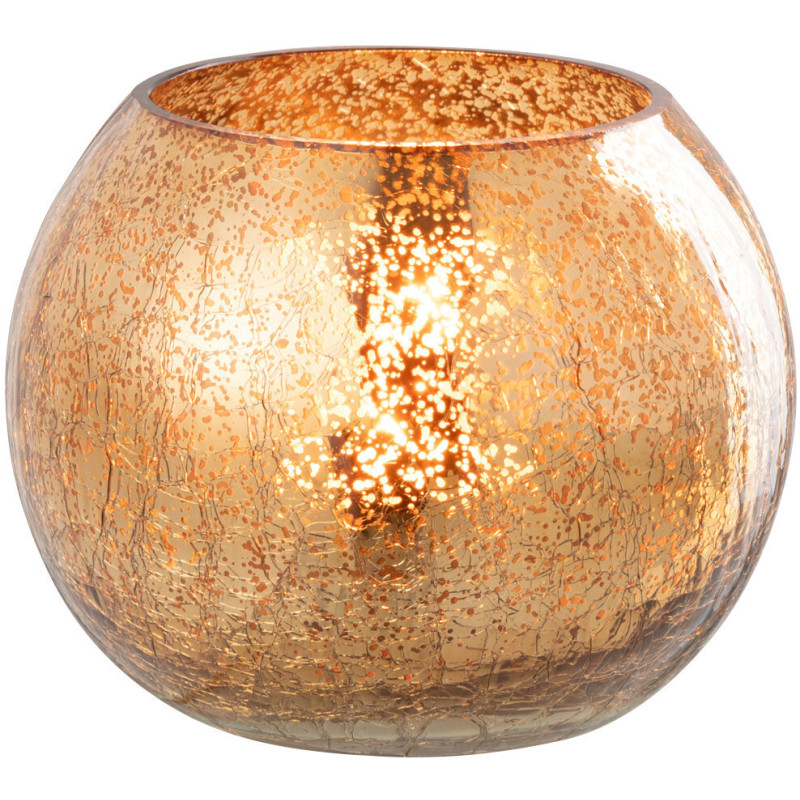 Photophore moderne Boule Diamètre 12 cm en Verre Doré Motif craquelé Freon - 1