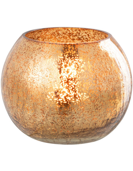 Photophore moderne Boule Diamètre 12 cm en Verre Doré Motif craquelé Freon - 1