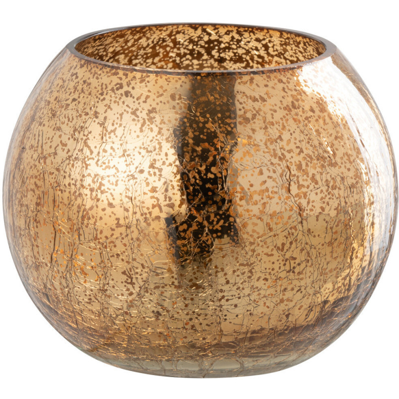 Photophore moderne Boule Diamètre 12 cm en Verre Doré Motif craquelé Freon - 2