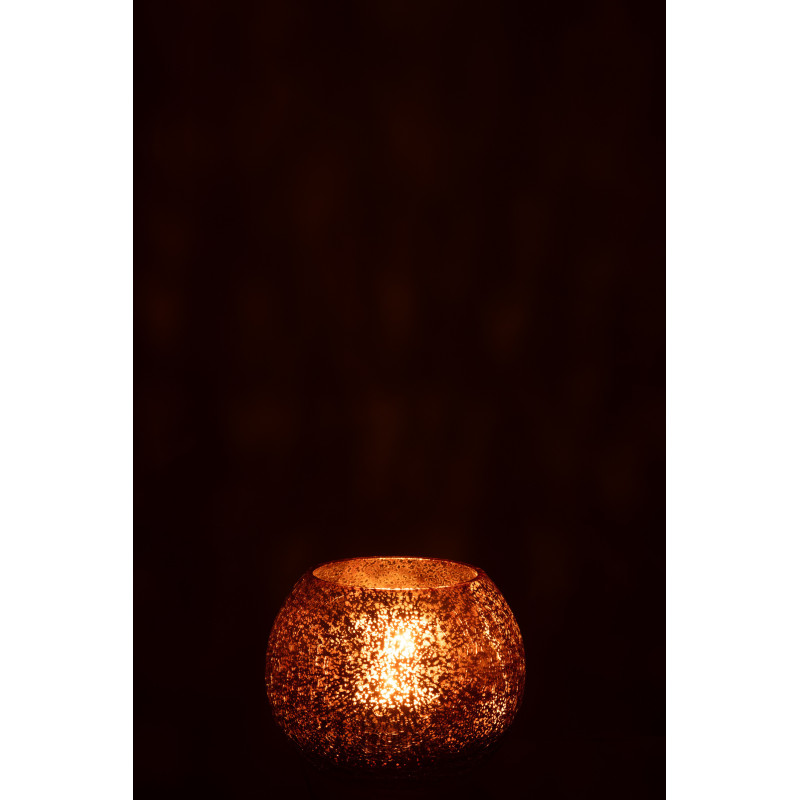 Photophore moderne Boule Diamètre 12 cm en Verre Doré Motif craquelé Freon - 3