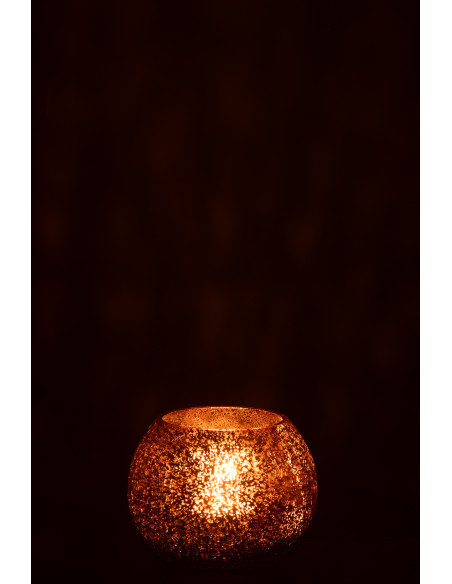 Photophore moderne Boule Diamètre 12 cm en Verre Doré Motif craquelé Freon - 3