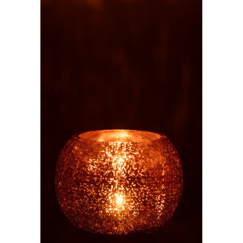 Photophore moderne Boule XXL Diamètre 20 cm en Verre Doré Motif craquelé Freon - 3