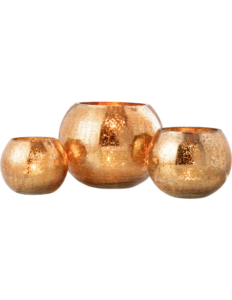 Photophore moderne Boule XXL Diamètre 20 cm en Verre Doré Motif craquelé Freon - 4