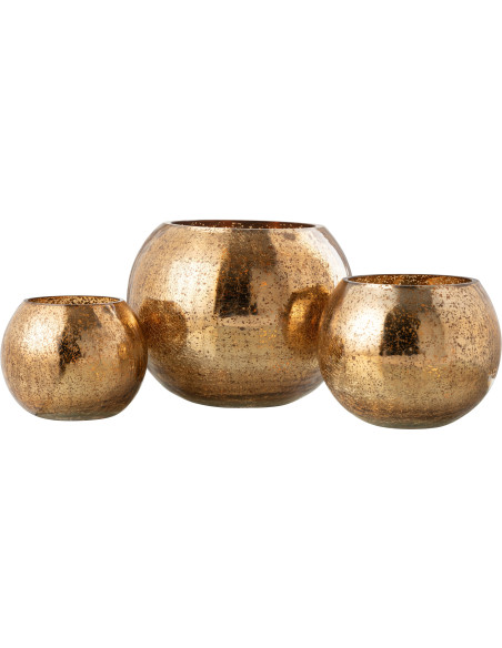 Photophore moderne Boule XXL Diamètre 20 cm en Verre Doré Motif craquelé Freon - 5