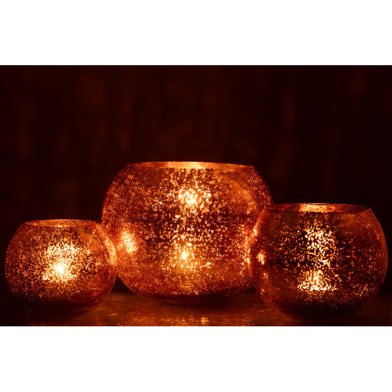 Photophore moderne Boule XXL Diamètre 20 cm en Verre Doré Motif craquelé Freon - 6