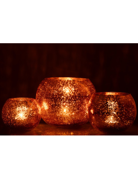 Photophore moderne Boule XXL Diamètre 20 cm en Verre Doré Motif craquelé Freon - 6