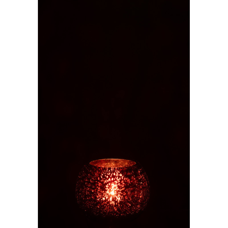 Photophore moderne Boule Diamètre 12 cm en Verre Rose Motif craquelé Freon - 3