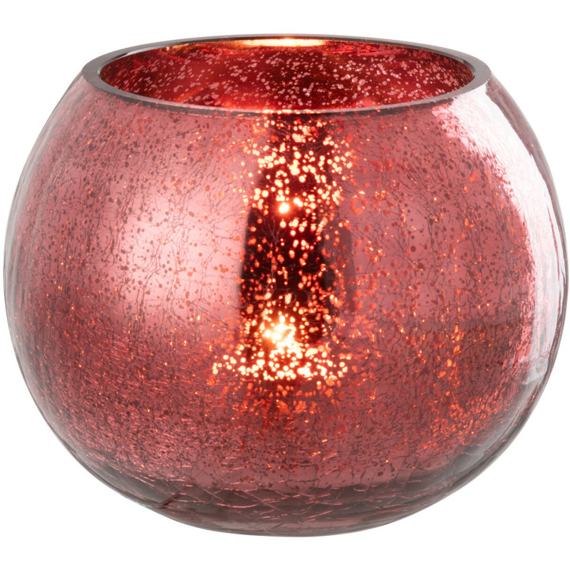 Photophore moderne Boule XL Diamètre 15 cm en Verre Rose Motif craquelé Freon - 1