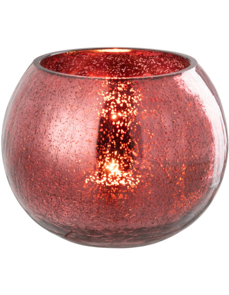 Photophore moderne Boule XL Diamètre 15 cm en Verre Rose Motif craquelé Freon - 1