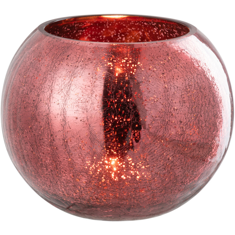 Photophore moderne Boule XXL Diamètre 20 cm en Verre Rose Motif craquelé Freon - 2