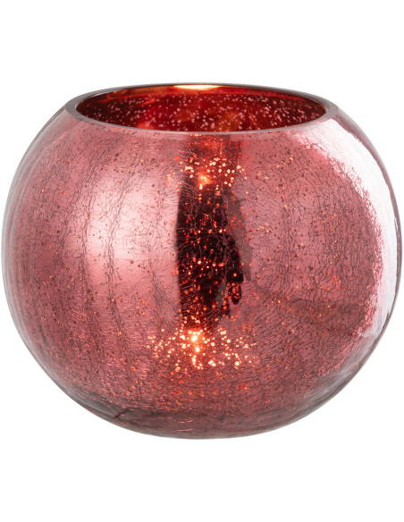 Photophore moderne Boule XXL Diamètre 20 cm en Verre Rose Motif craquelé Freon - 2