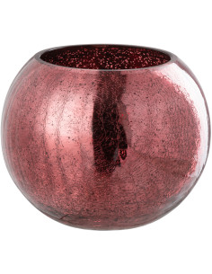 Photophore moderne Boule XXL Diamètre 20 cm en Verre Rose Motif craquelé Freon - 1