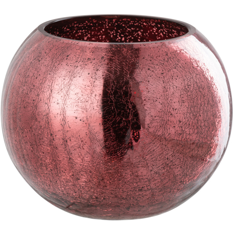 Photophore moderne Boule XXL Diamètre 20 cm en Verre Rose Motif craquelé Freon - 1