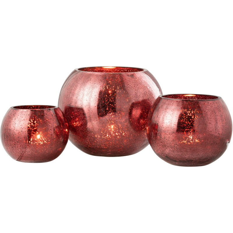 Photophore moderne Boule XXL Diamètre 20 cm en Verre Rose Motif craquelé Freon - 4