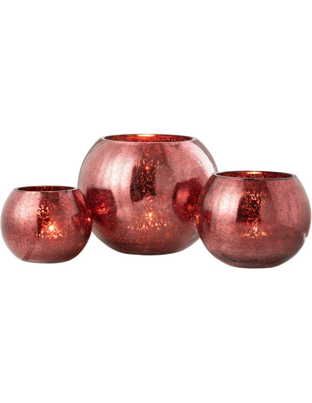 Photophore moderne Boule XXL Diamètre 20 cm en Verre Rose Motif craquelé Freon - 4