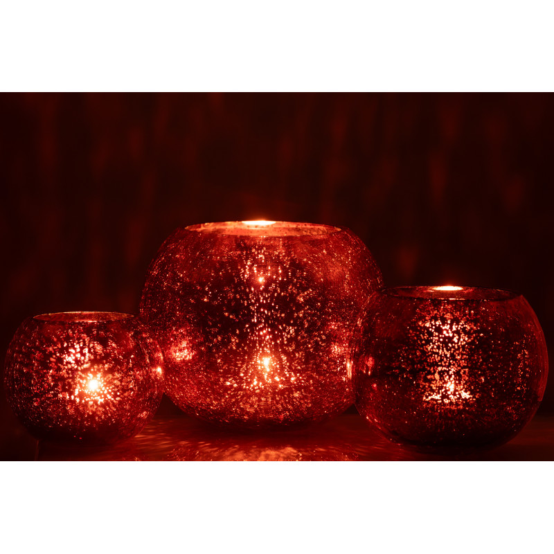 Photophore moderne Boule XXL Diamètre 20 cm en Verre Rose Motif craquelé Freon - 6