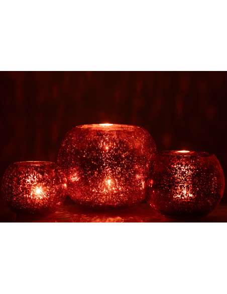 Photophore moderne Boule XXL Diamètre 20 cm en Verre Rose Motif craquelé Freon - 6