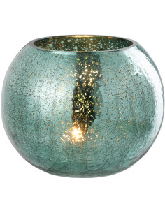 Photophore moderne Boule XXL Diamètre 20 cm en Verre Vert d'eau Motif craquelé Freon - 1