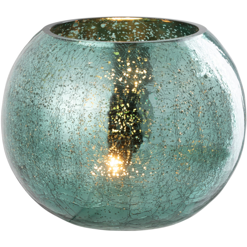 Photophore moderne Boule XXL Diamètre 20 cm en Verre Vert d'eau Motif craquelé Freon - 1