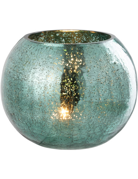Photophore moderne Boule XXL Diamètre 20 cm en Verre Vert d'eau Motif craquelé Freon - 1