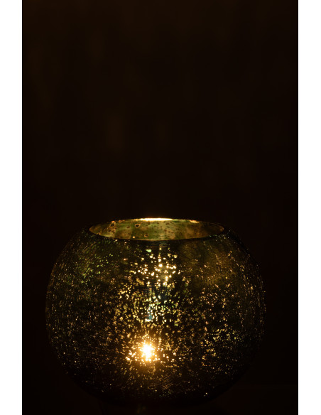 Photophore moderne Boule XXL Diamètre 20 cm en Verre Vert d'eau Motif craquelé Freon - 3