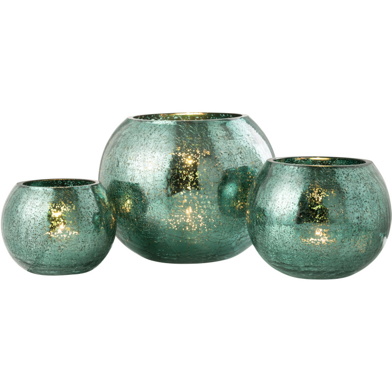 Photophore moderne Boule XXL Diamètre 20 cm en Verre Vert d'eau Motif craquelé Freon - 4