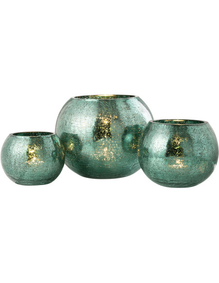 Photophore moderne Boule XXL Diamètre 20 cm en Verre Vert d'eau Motif craquelé Freon - 4