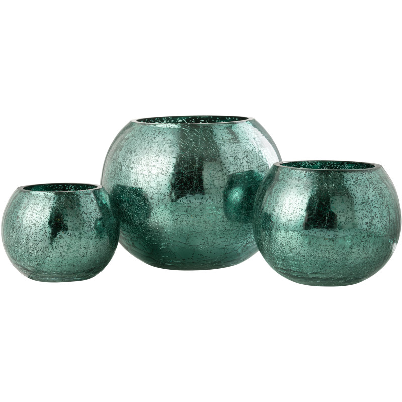 Photophore moderne Boule XXL Diamètre 20 cm en Verre Vert d'eau Motif craquelé Freon - 5