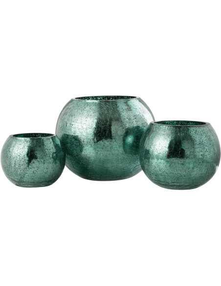 Photophore moderne Boule XXL Diamètre 20 cm en Verre Vert d'eau Motif craquelé Freon - 5