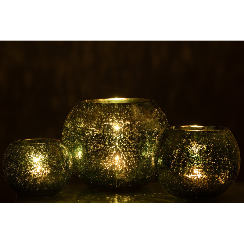 Photophore moderne Boule XXL Diamètre 20 cm en Verre Vert d'eau Motif craquelé Freon - 6