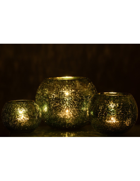 Photophore moderne Boule XXL Diamètre 20 cm en Verre Vert d'eau Motif craquelé Freon - 6