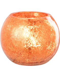 Photophore moderne Boule Diamètre 12 cm en Verre Orange Motif craquelé Freon - 1