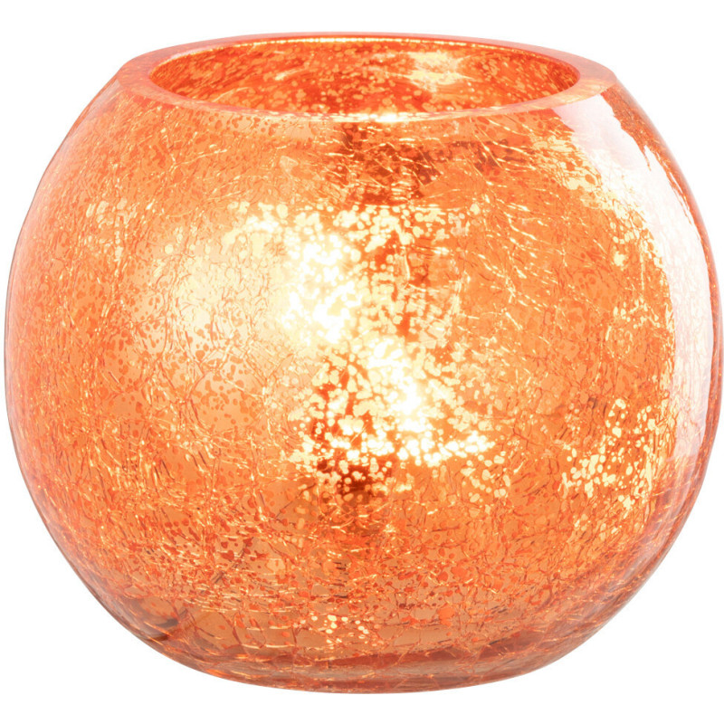 Photophore moderne Boule Diamètre 12 cm en Verre Orange Motif craquelé Freon - 1
