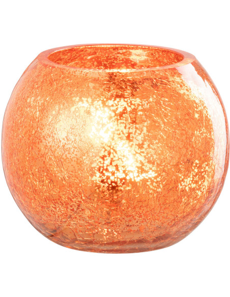 Photophore moderne Boule Diamètre 12 cm en Verre Orange Motif craquelé Freon - 1