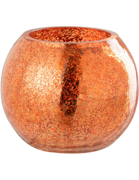 Photophore moderne Boule Diamètre 12 cm en Verre Orange Motif craquelé Freon - 2